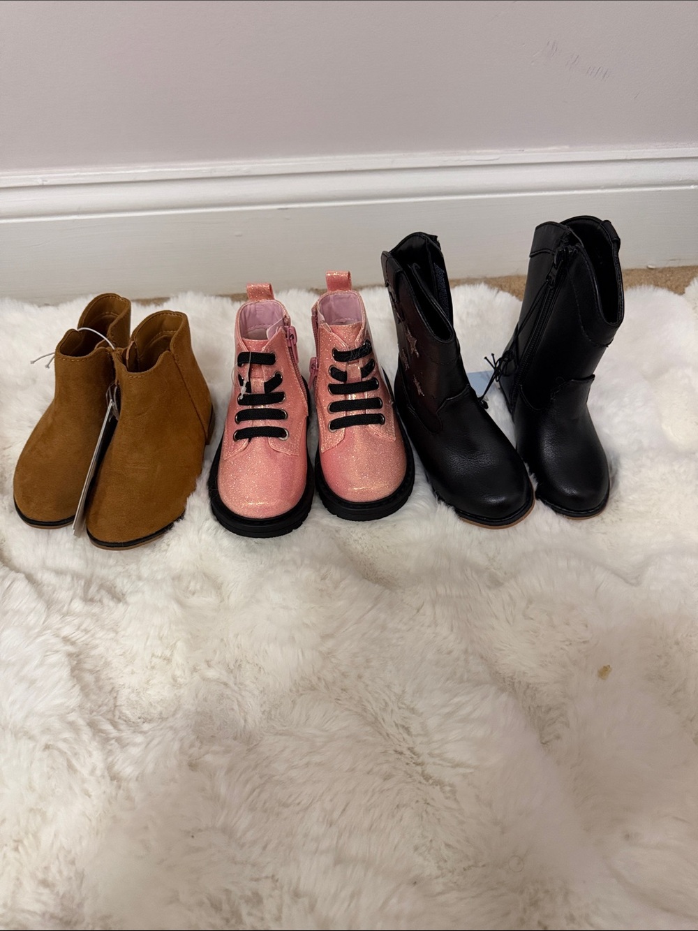 Toddler Kids Glitter Pink Lace-Up Boots size 6